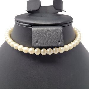 Vintage Faux Pearl Wire Collar Choker Necklace Stretch Ivory Layering Glam